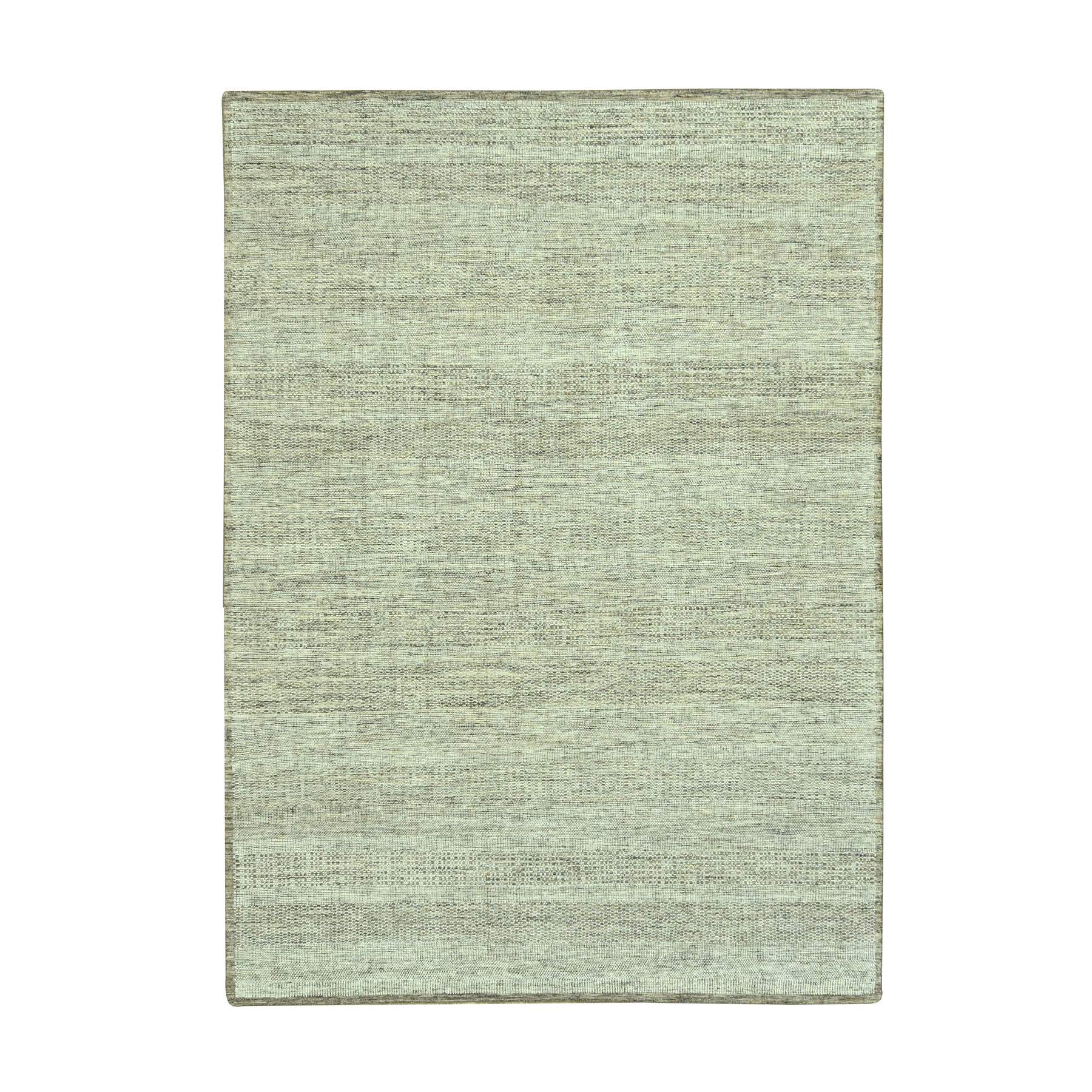 Beaver Brown with Ivory, Oxidized and Distressed Grass Design with Exposed Warps, 100% Wool, Hand Knotted, Oriental Rug